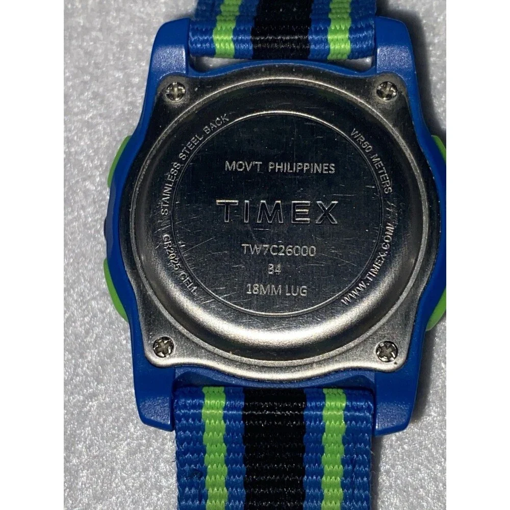 Timex Unisex Kids Digital Sport Wristwatch Blue Black Green Nylon Indiglo Used